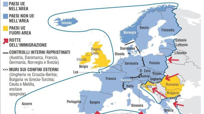 L'area Schengen in un'infografica realizzata da Centimetri