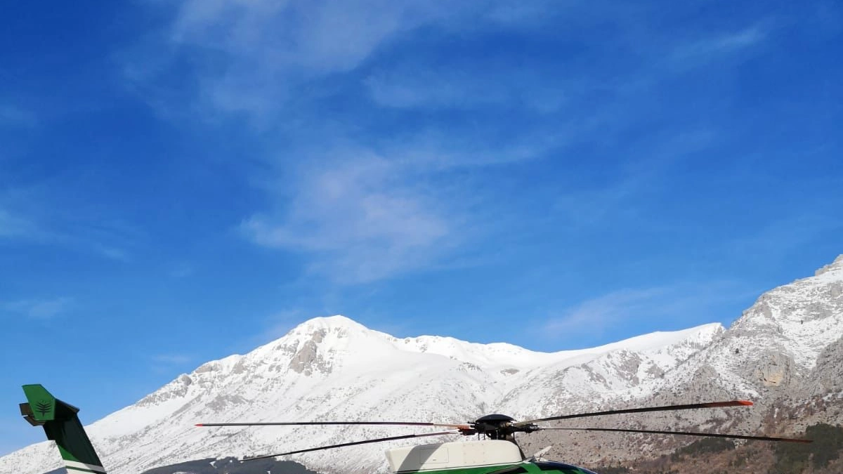L'elicottero dei carabinieri forestali trasporta la sonda (foto Soccorso Alpino)