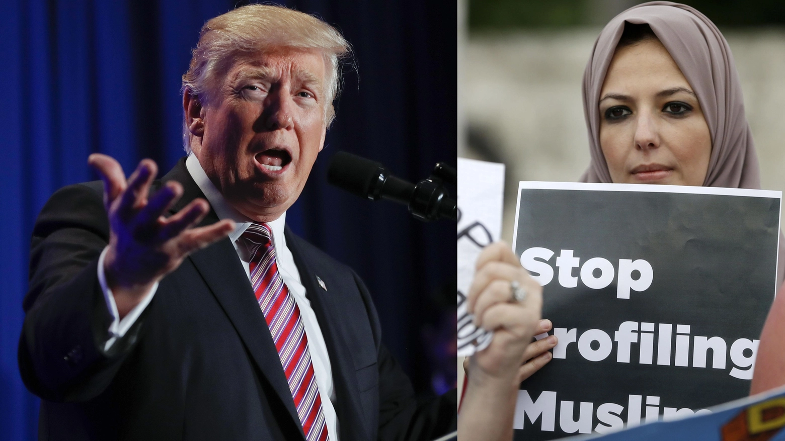 Donald Trump e la protesta di una donna musulmana (Ansa)