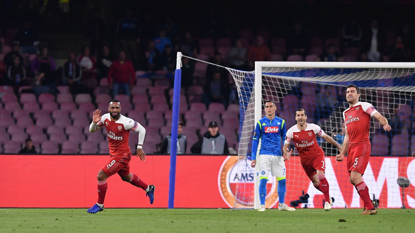 Napoli-Arsenal, il gol di Alexandre Lacazette (Lapresse)