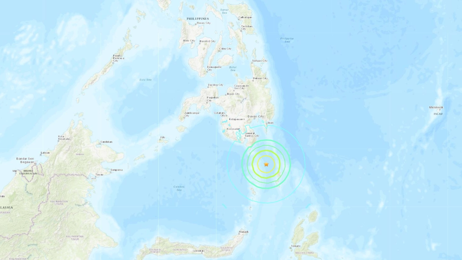 Terremoto a largeo delle Filippine, l'epicentro rilevato dall'Usgs