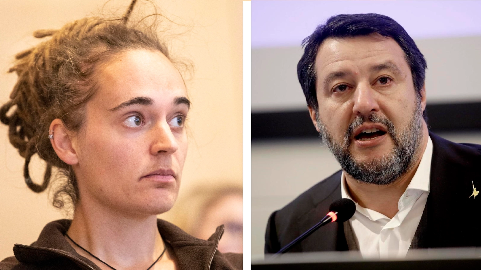 Carola Rackete e Matteo Salvini (Ansa)