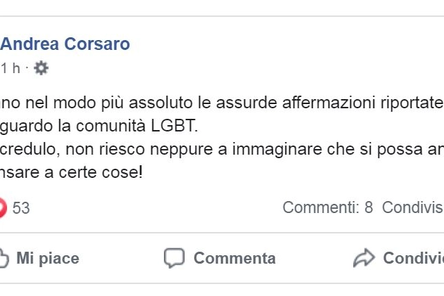 Il post del sindaco di Vercelli Andrea Corsaro