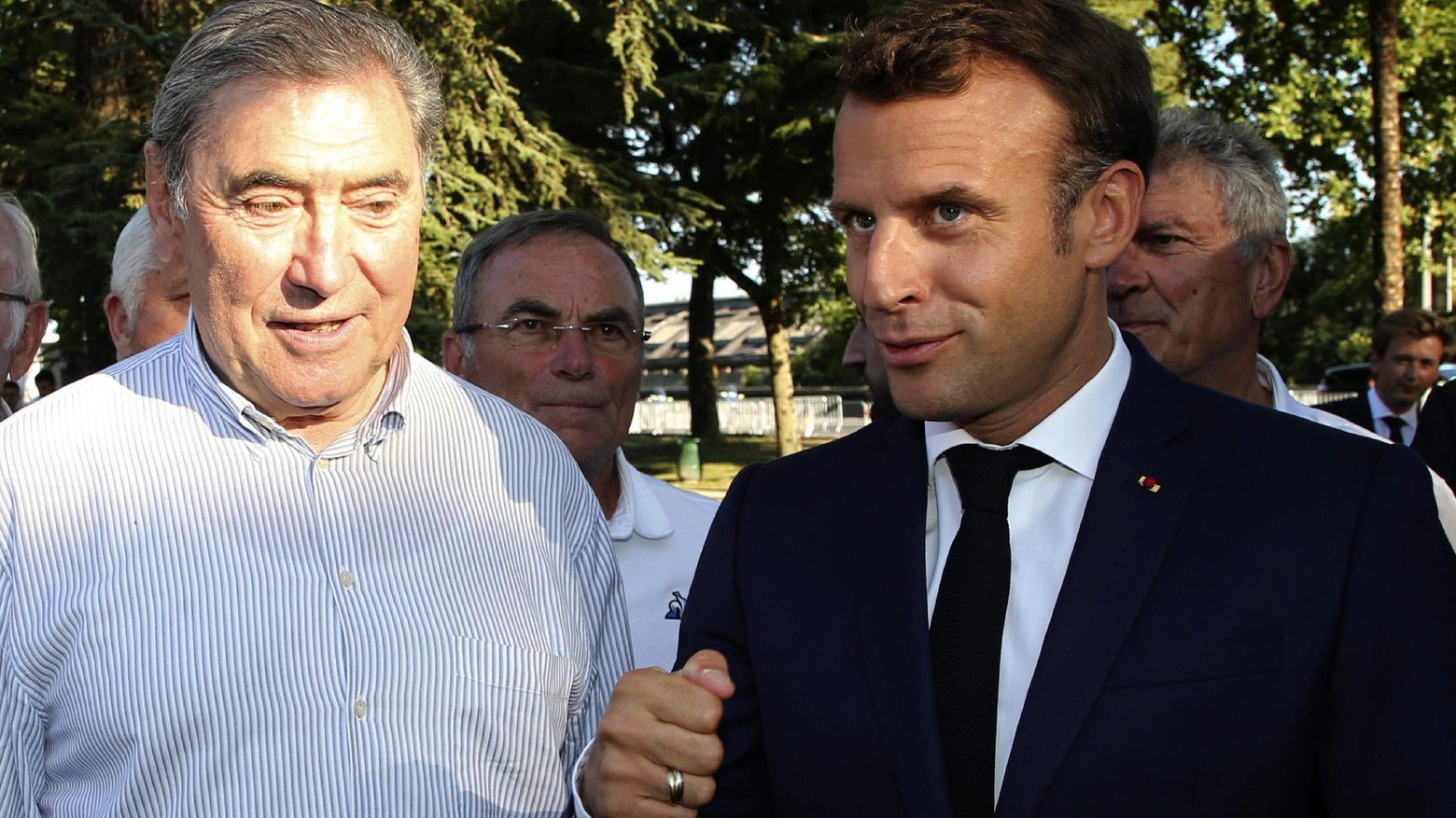 Eddy Merckx e il presidente francese Emanuel Macron
