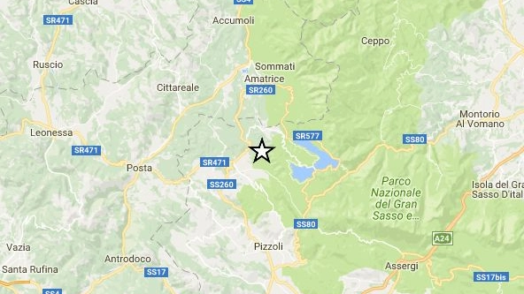 L'epicentro del terremoto in provincia dell'Aquila (Ingv)
