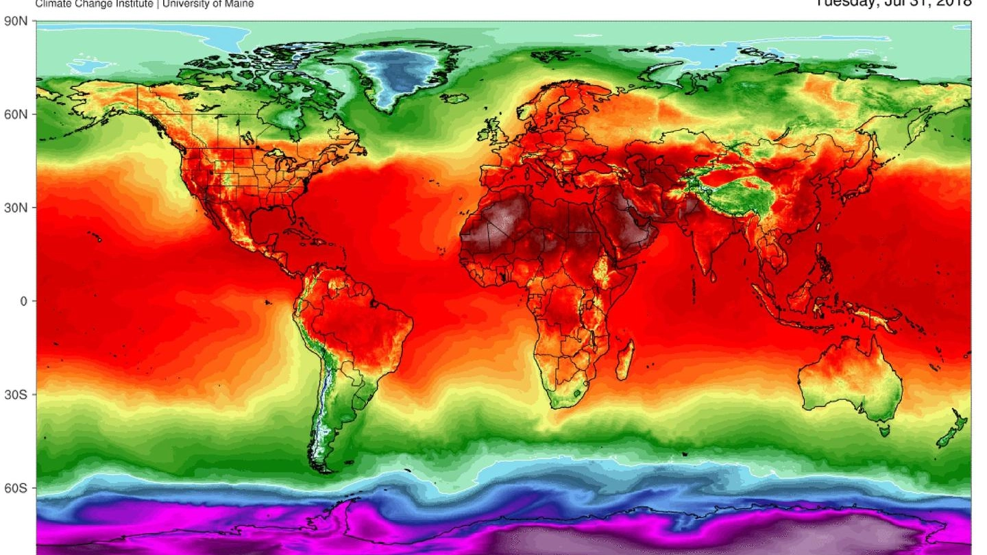 Meteo, la mappa del caldo. Focus sull'Europa, da https://climatereanalyzer.org