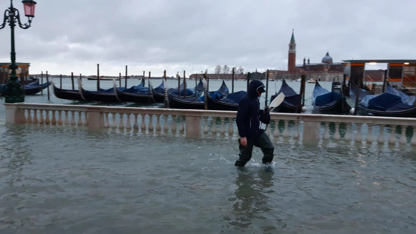 Acqua alta a Venezia e Mose inattivo: danni alla basilica di San Marco (Ansa)