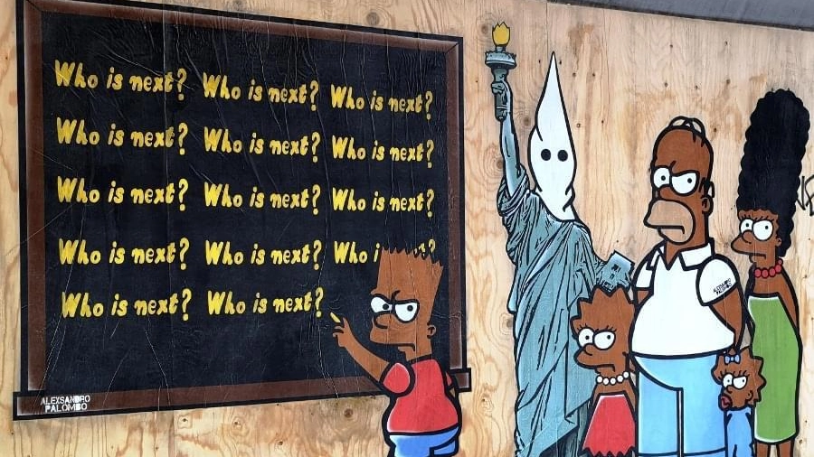 I Simpsons di colore in un'opera di street art comparse a Milano (Mianews)