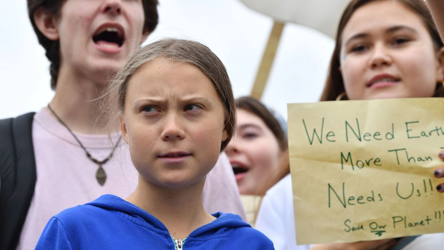 Greta Thunberg davanti alla Casa Bianca (Lapresse)