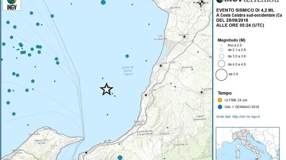 Scossa di terremoto in Calabria: la mappa dell'Ingv