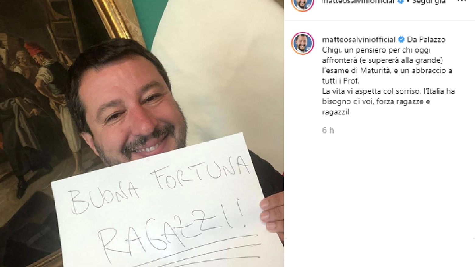 Matteo Salvini rivolge gli auguri agli studenti per la maturità (ANSA)