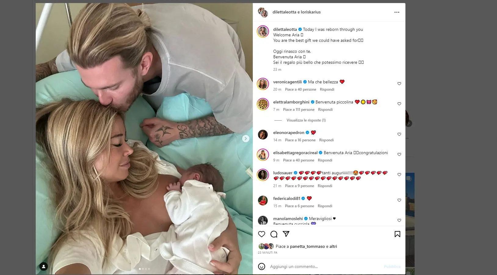 Diletta Leotta è diventata mamma. E’ nata Aria, figlia di Karius. Le foto e l’annuncio su Instagram