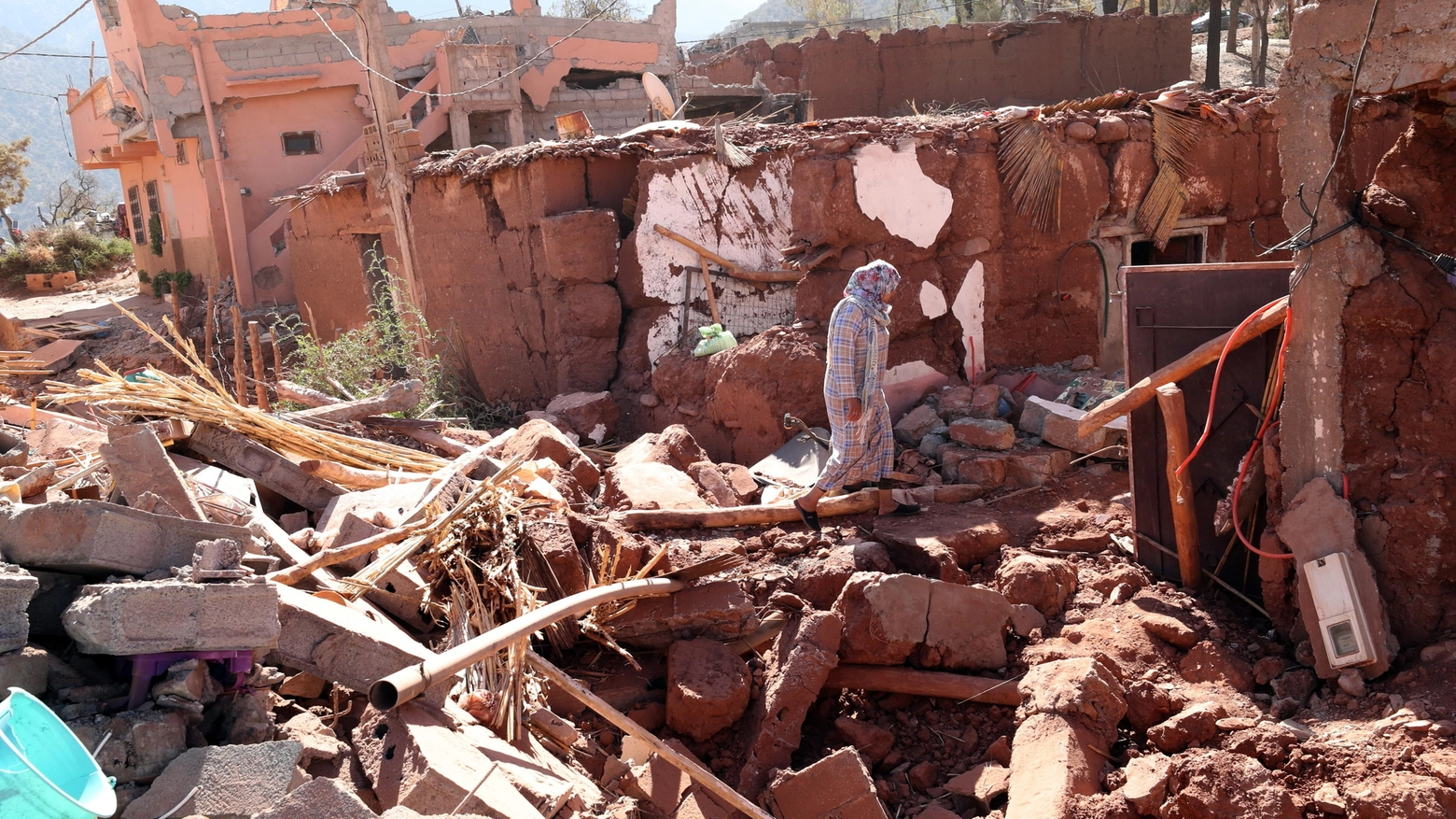 Terremoto in Marocco: le macerie di alcune case a Ouirgane (Ansa)