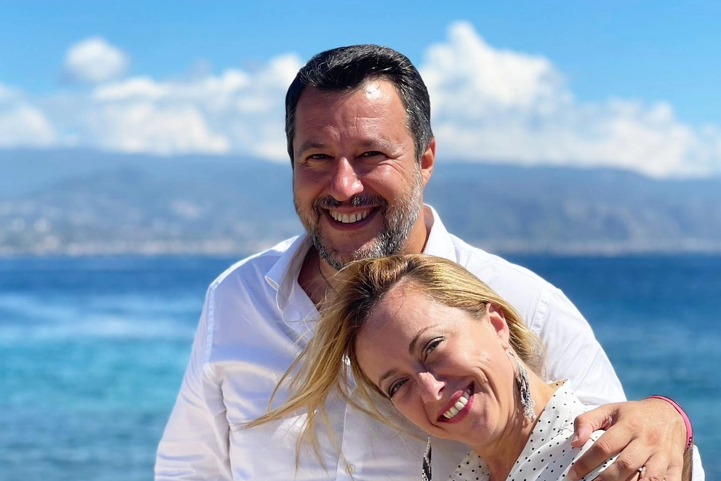 Matteo Salvini e Giorgia Meloni a Messina (Ansa)