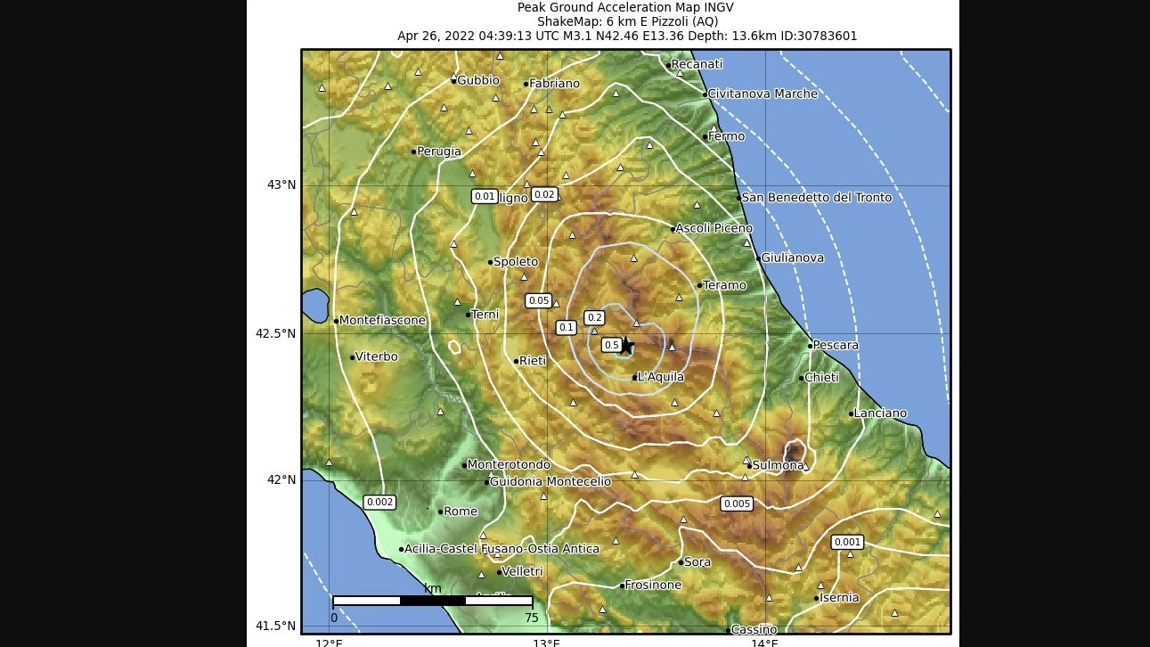 Terremoto in provincia dell'Aquila: la mappa dell'Ingv 