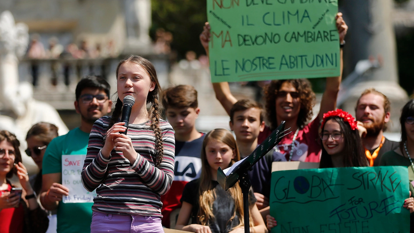 Fridays for future, Greta Thunberg in piazza del Popolo (LaPresse)