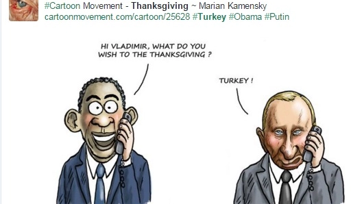 Una vignetta postata su Twitter che gioca sul doppio significato di turkey