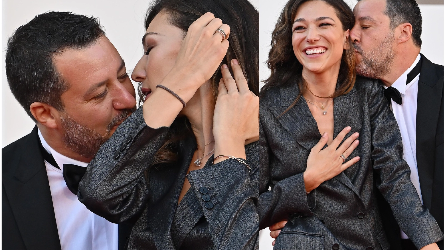 Matteo Salvini e Francesca Verdini sul red carpet della Mostra del Cinema (Ansa)