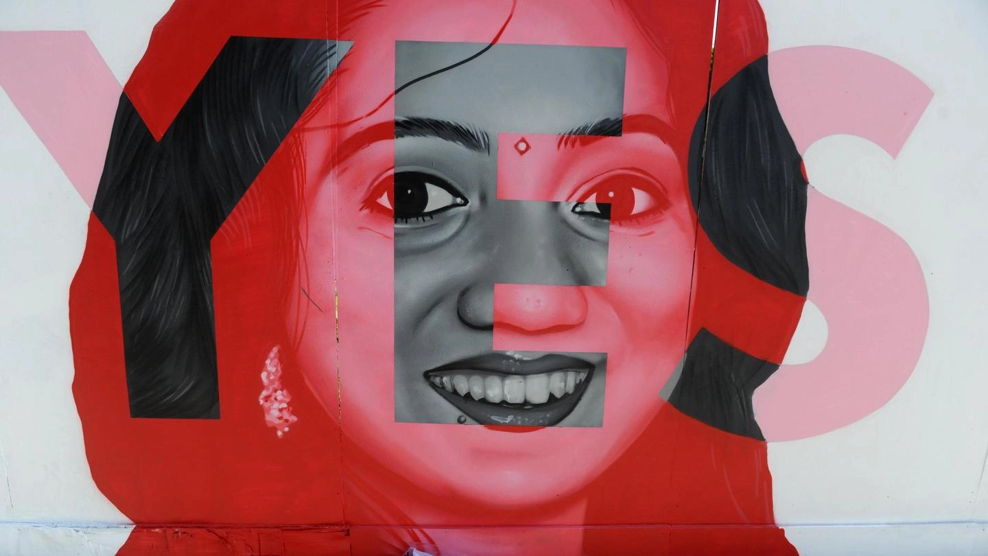 Dublino, il murales della ragazza indiana morta per complicazioni nell'aborto (Ansa)