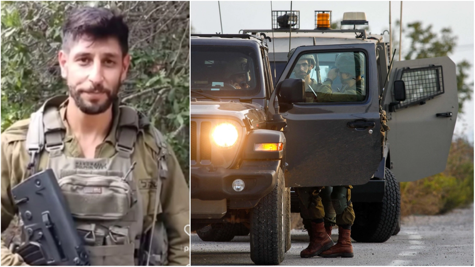 A sinistra Idan Amedi con la divisa; a destra soldati israeliani