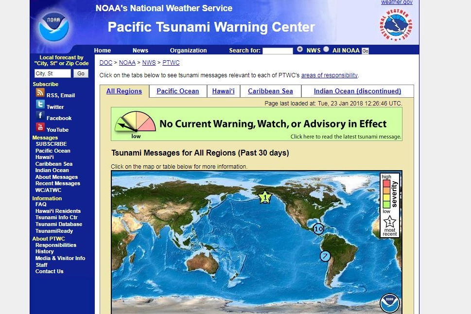 Pacific Tsunami Warning Center: stop allarme tsunami (da ptwc.weather.gov/)