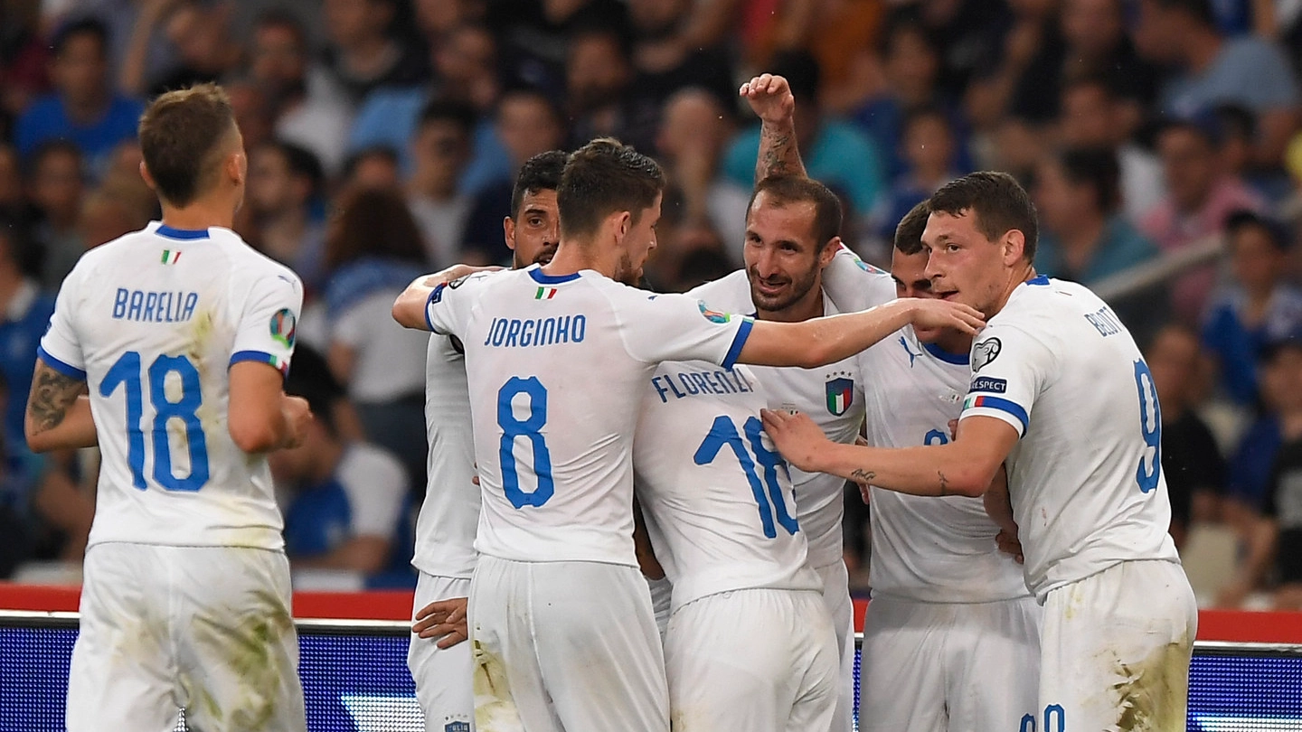 Grecia-Italia, l'esultanza azzurra dopo il gol di Insigne (LaPresse)