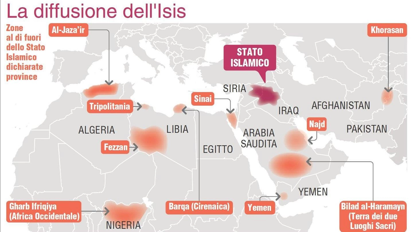 Isis, le zone di diffusione (Ansa/Centimetri)