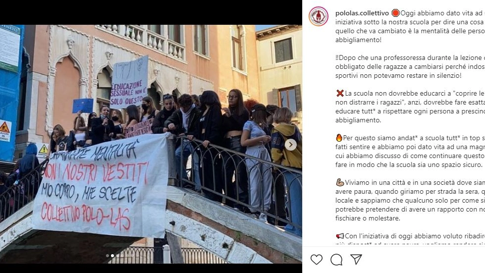 Protesta degli studenti del liceo Marco Polo di Venezia (Instagram Collettivo Polo-Las)