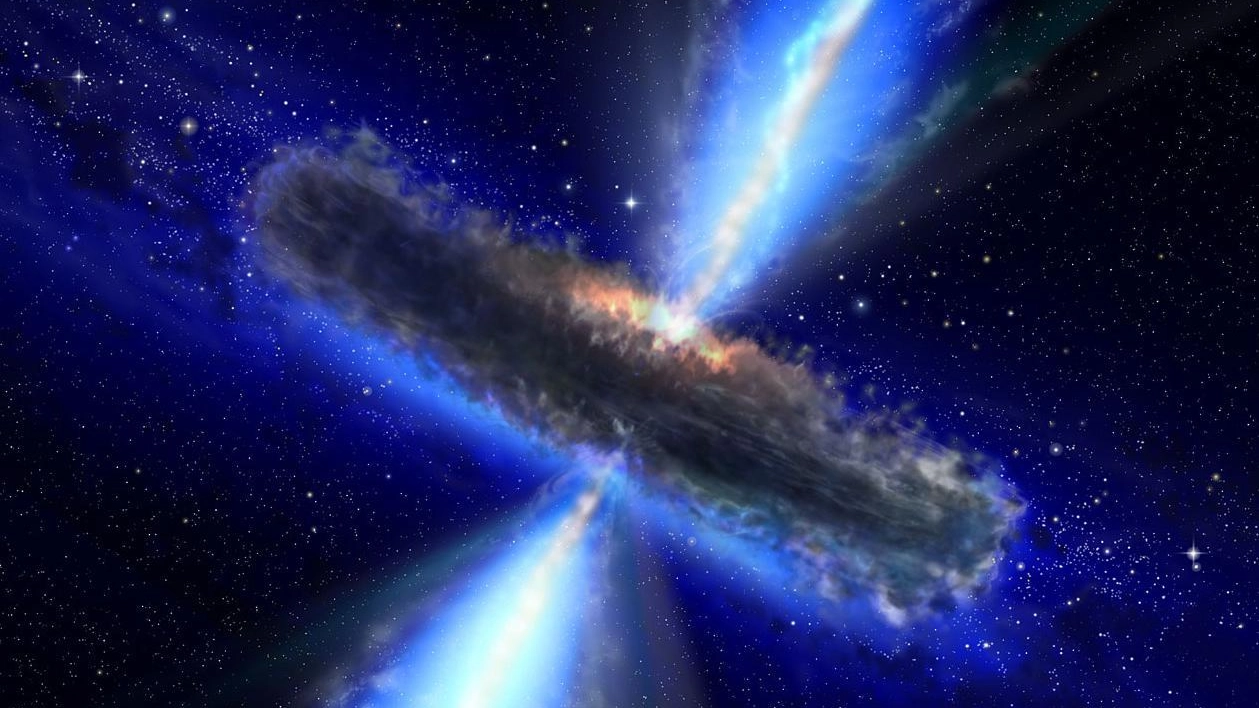 Onde gravitazionali: un dipinto che riproduce la collisione tra buchi neri (Afp)