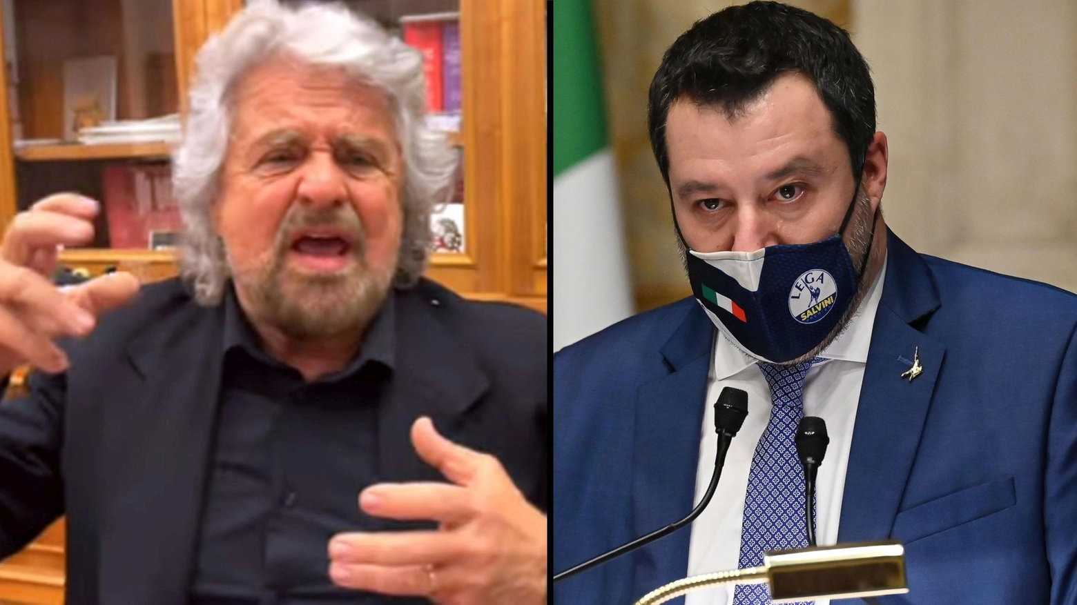 Beppe Grillo e Matteo Salvini (Ansa)