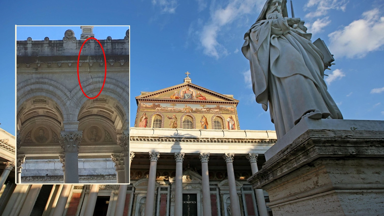 Crepe nella Basilica di San Paolo a Roma (Ansa)