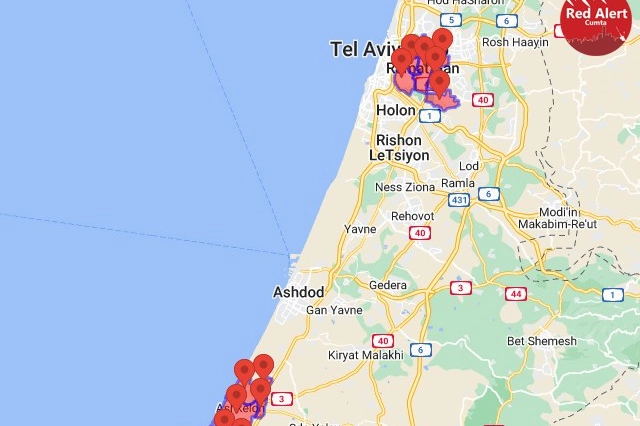 Mercoledì 10 maggio i razzi hanno colpito Ashdod, Ashkelon, Beersheba, Sderot, e altre città israeliane (Twitter @YWNReporter)
