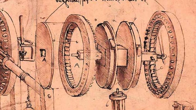 Disegno dell’argano a due ruote scomposto negli elementi costitutivi Biblioteca Ambrosiana