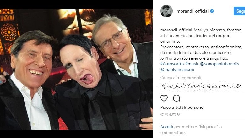 Gianni Morandi, il selfie con Marilyn Manson (foto da Instagram)