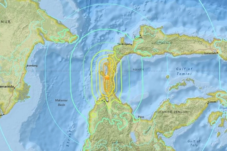 Indonesia, scossa di magnitudo 7.5 nella zona di Palu (da www.usgs.gov)