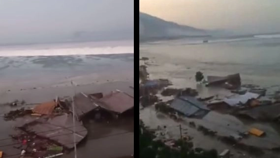 Tsunami in Indonesia, frame da video su Twitter