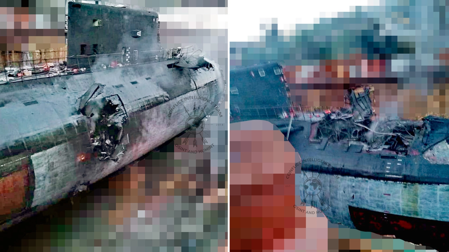 I danni al sottomarino Rostov na Donu (B237). Foto Conflict Intelligence Team