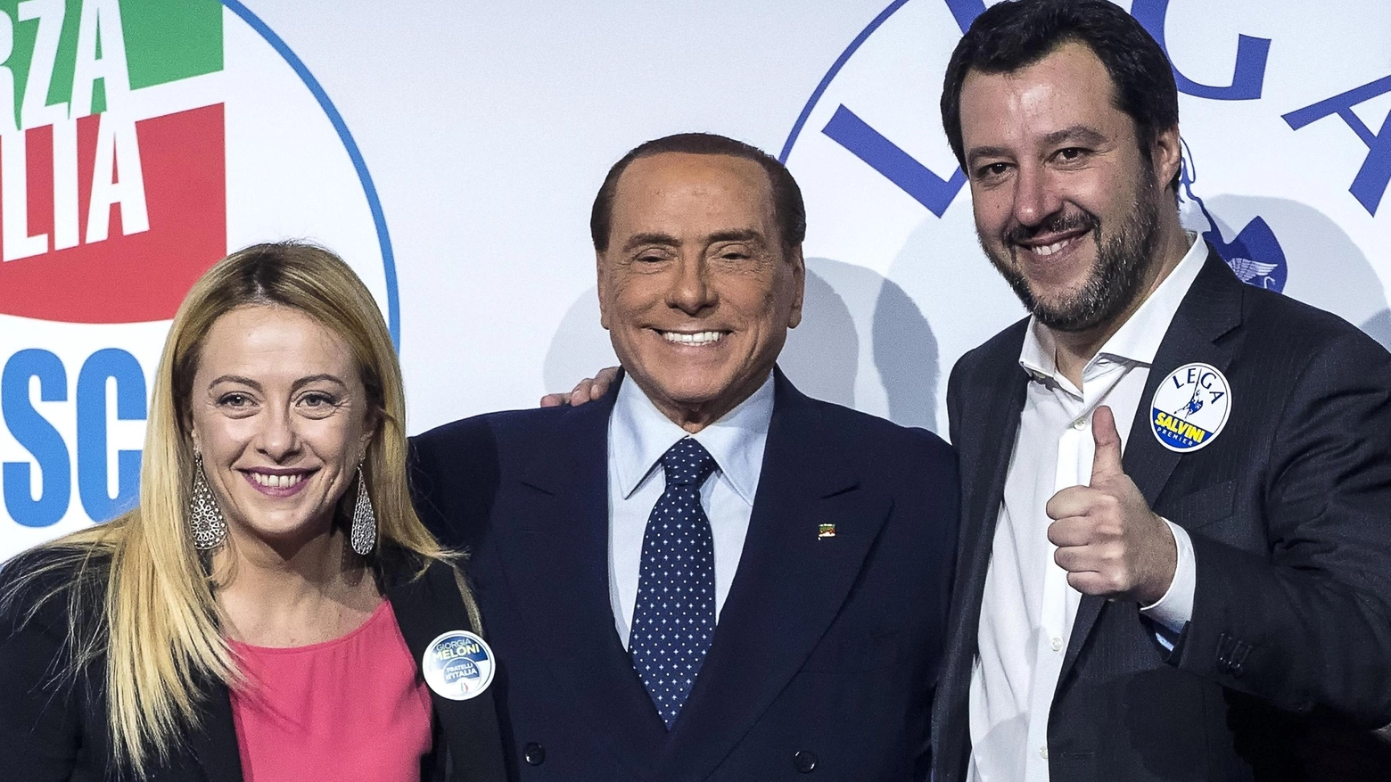 Berlusconi e Salvini il 4  marzo 2018 (Ansa)