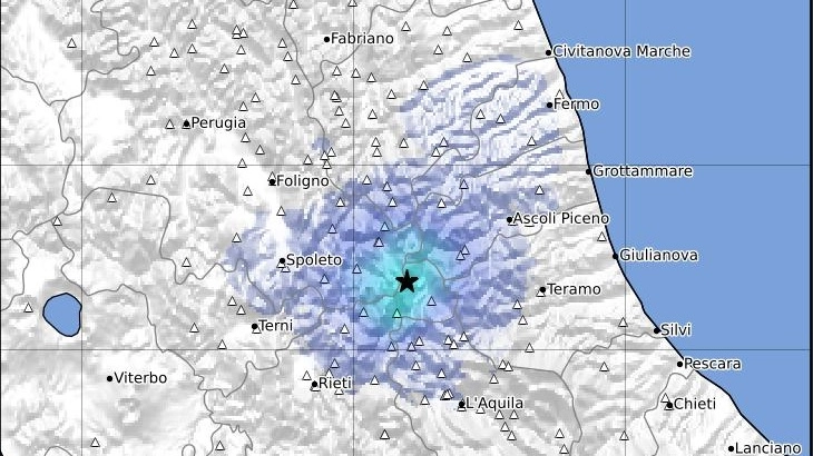 L'impatto del sisma con epicentro a 4 km da Accumuli (Ingv)