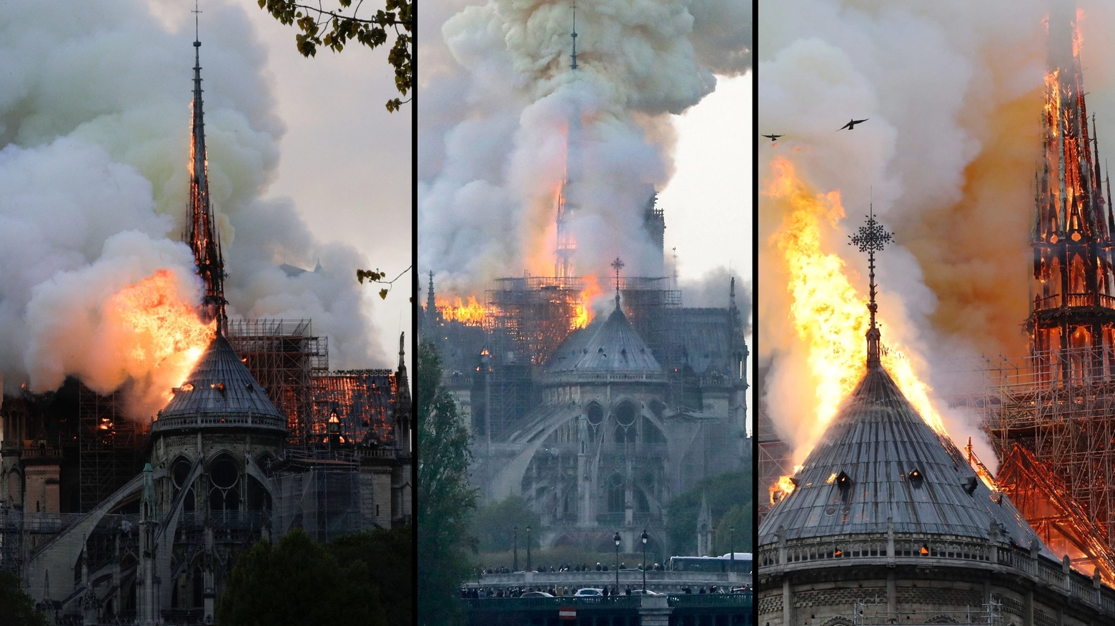 Parigi, l'incendio a Notre Dame (foto Lapresse)