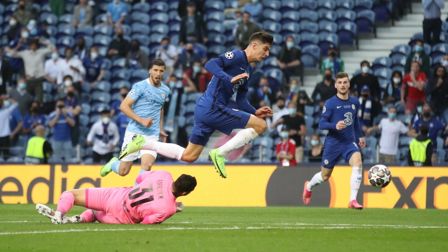 Chelsea, Kai Havertz in gol contro il Manchester City (Ansa)