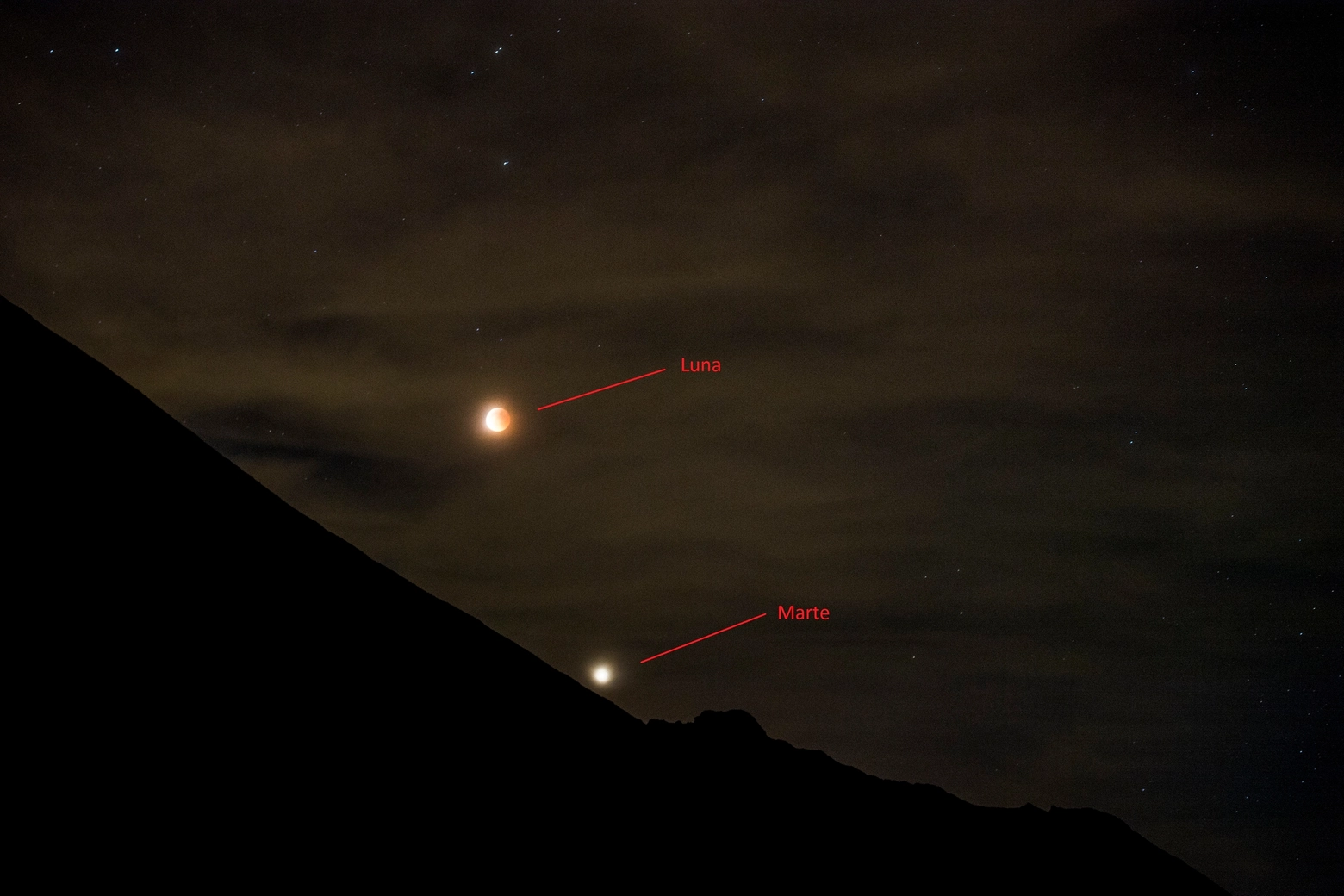 Luna e Marte visibili in cielo (LaPresse)