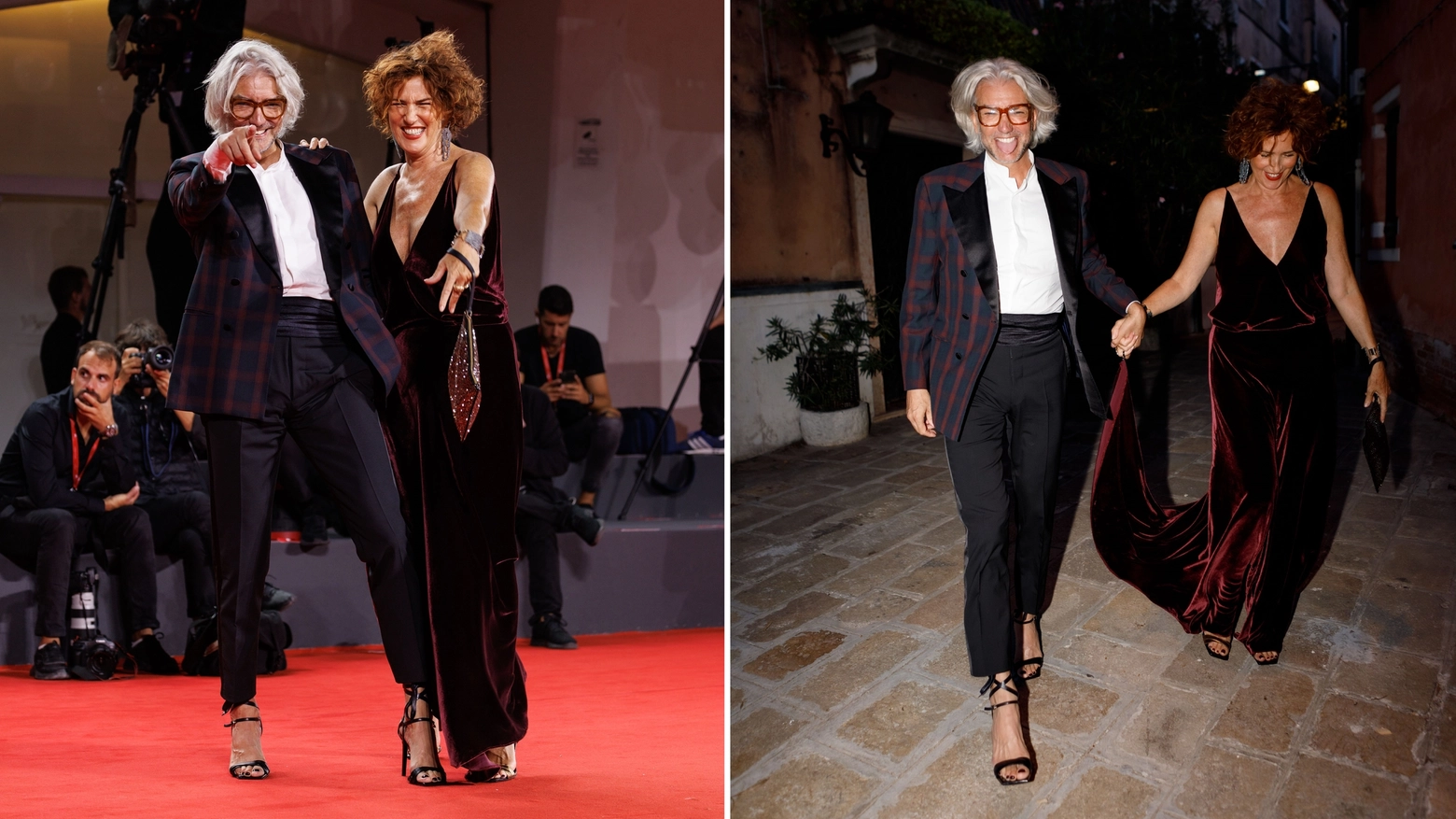 Diego Dolcini indossa tacchi alti al Festival del Cinema di Venezia, con lui Lucrezia Lante della Rovere