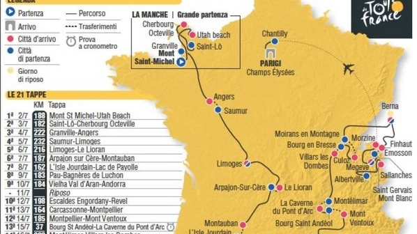 Il percorso del Tour de France 2016 (Ansa-Centimetri)