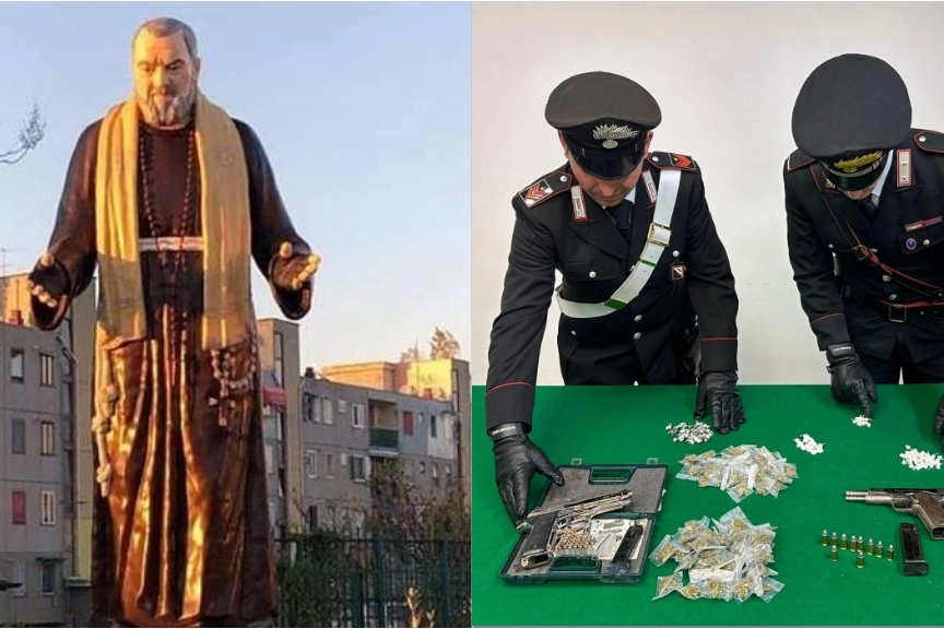 Statua di Padre Pio a Castellammare di Stabia. Armi e droga sequestrate dai carabinieri nel Rione Savorito