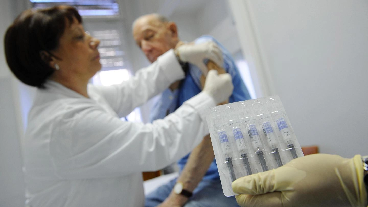 Un anziano si vaccina contro l'influenza stagionale (Ansa)