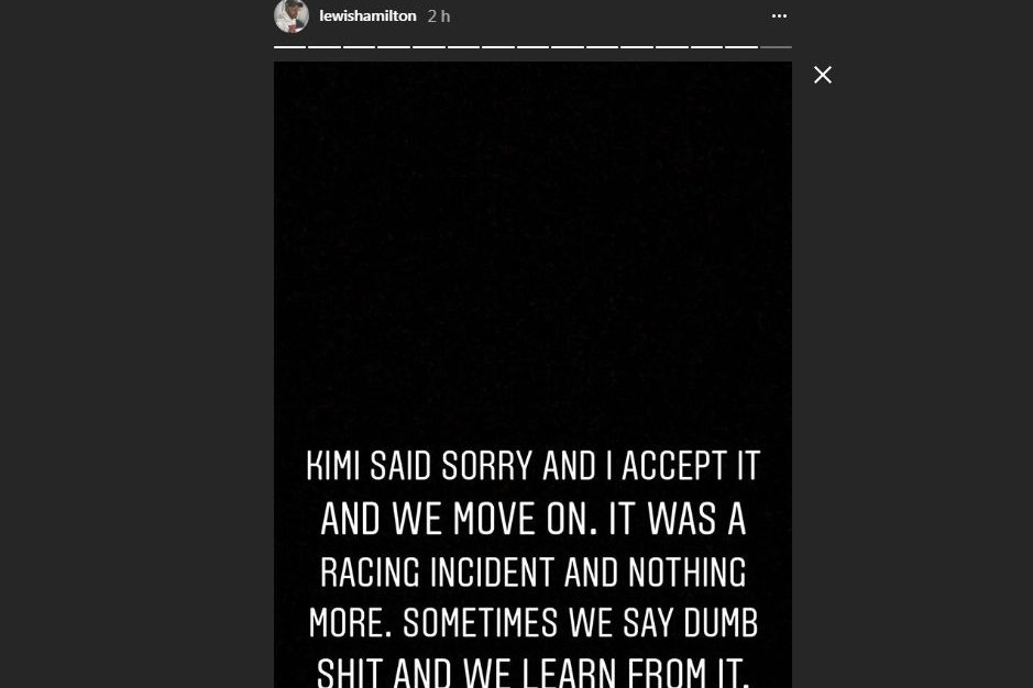 Hamilton accetta le scuse di Raikkonen su Instagram stories 