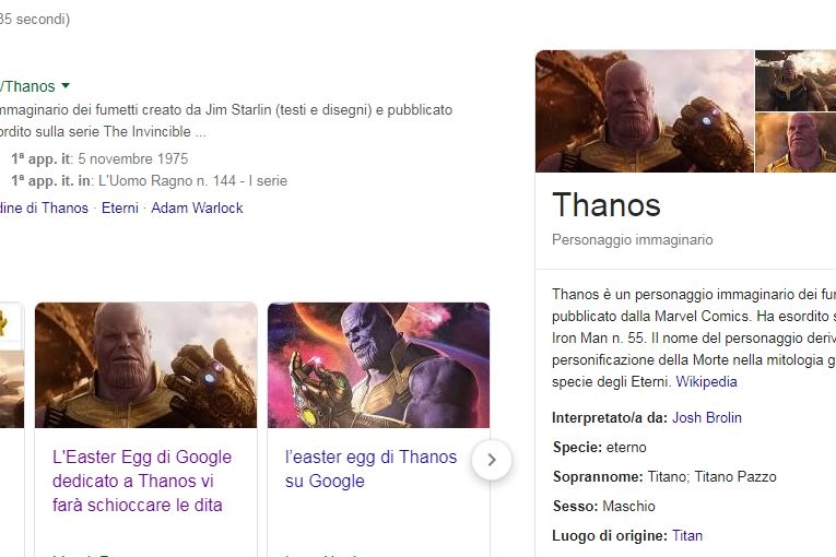 L'Easter Egg di Google dedicato a Thanos