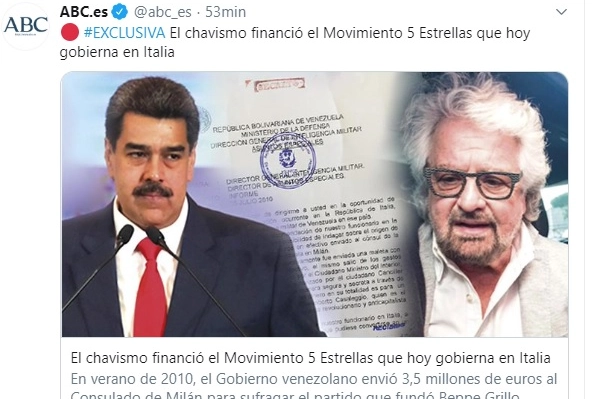 M5S e Venezuela, il tweet di Abc