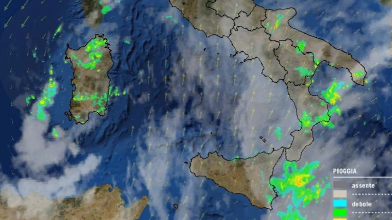 Previsioni meteo, settimana di piogge sull'Italia. Un'immagine del radar del 2 ottobre 